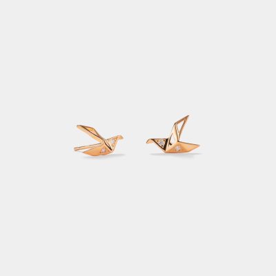 Origami Crane Stud Earrings for Women
