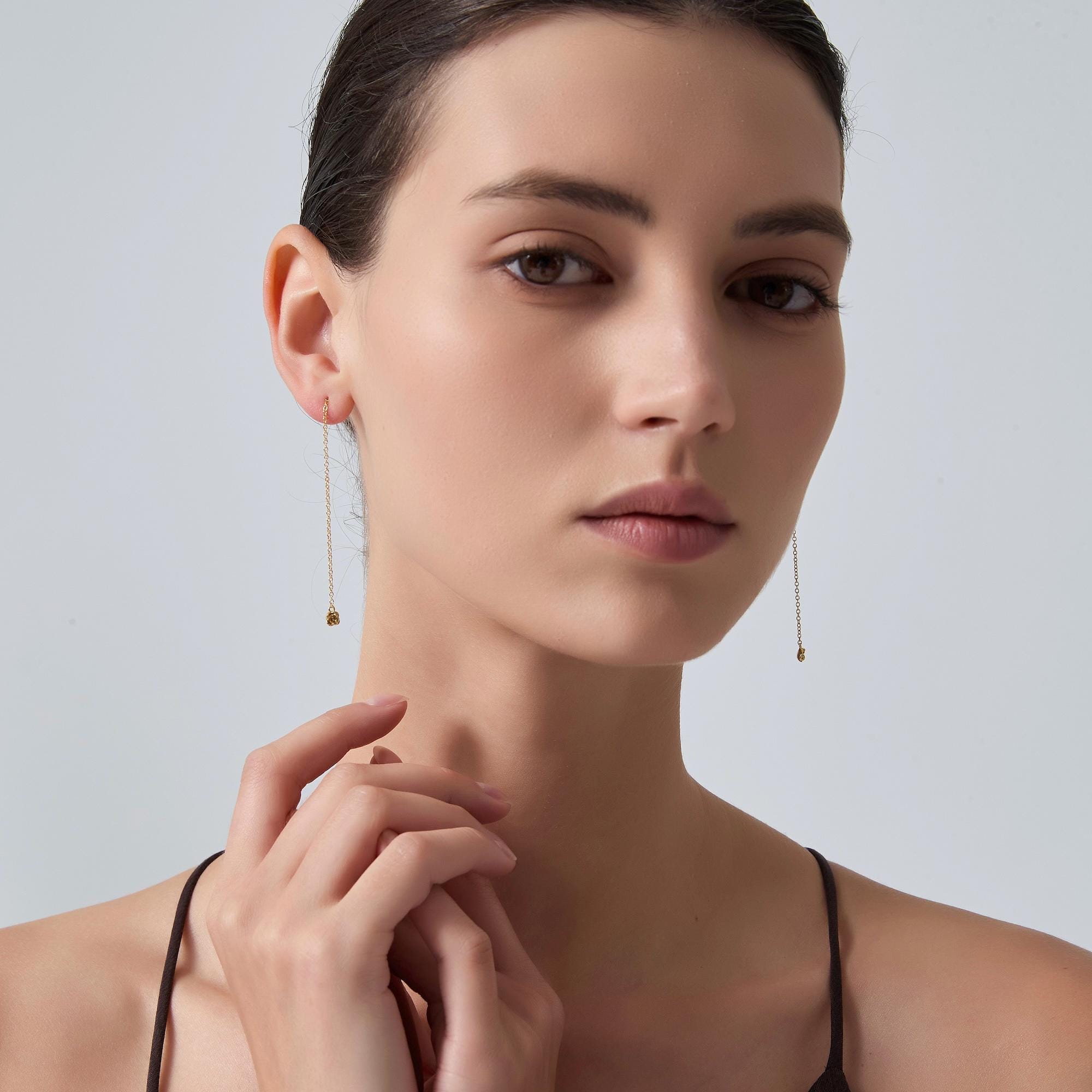 Rose Flower Threader Earrings for Women - Image 4
