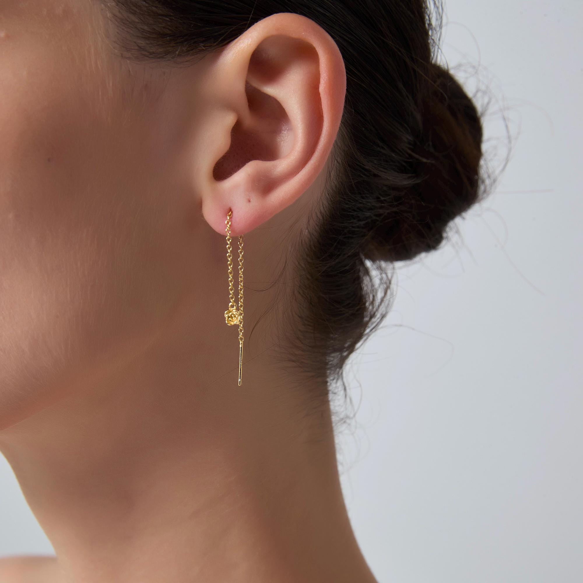 Rose Flower Threader Earrings for Women - Image 5