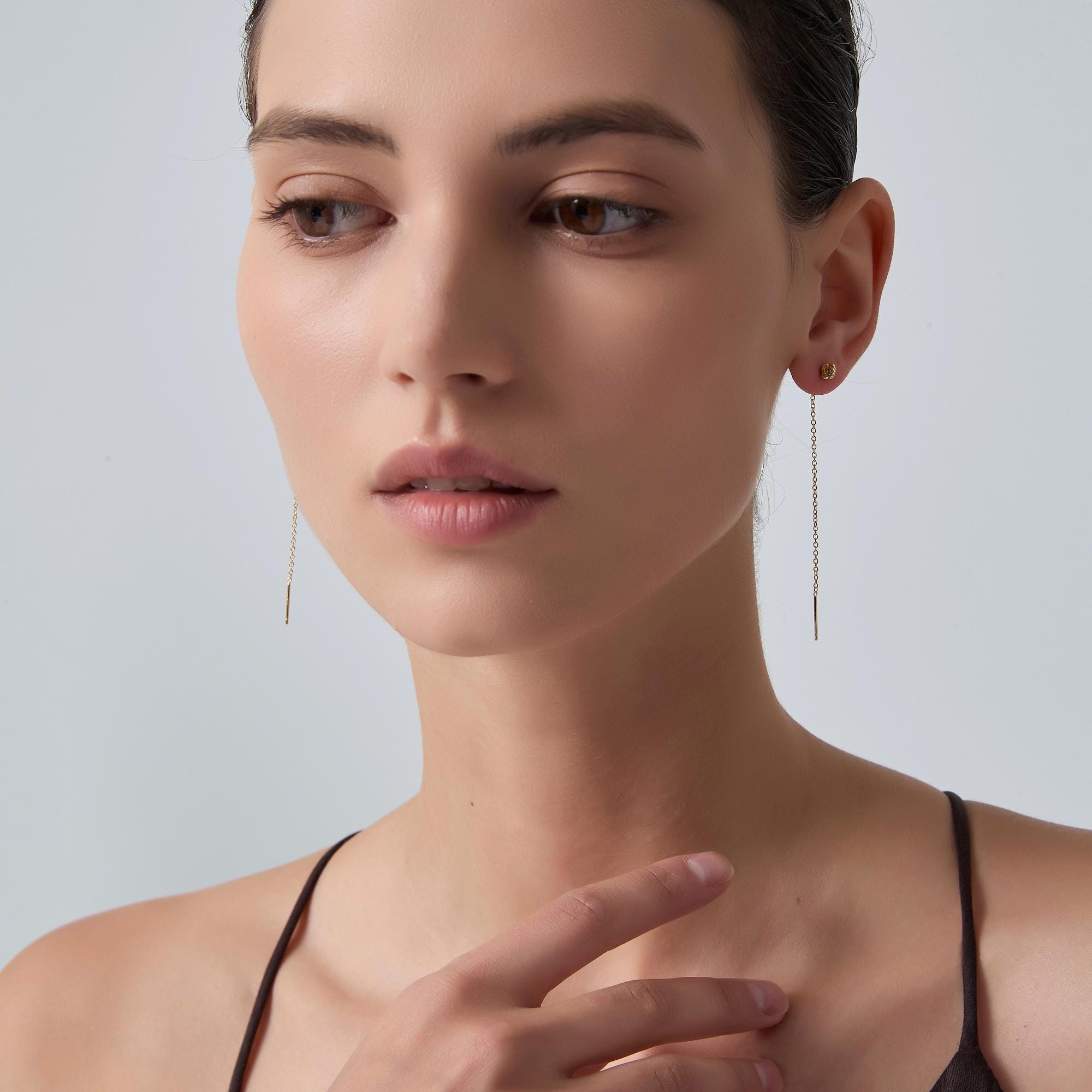 Rose Flower Threader Earrings for Women - Image 6