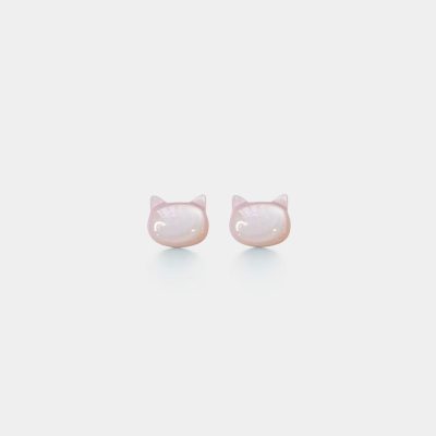 Pink Cat Stud Earrings for Women